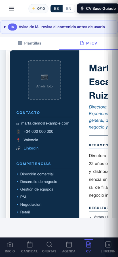 En el móvil, que es donde se lee el CV que llega por correo.